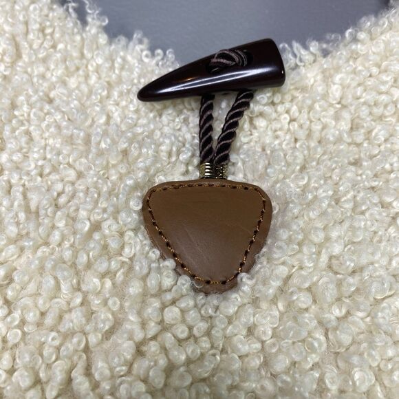 Plushy Leather Womens Hobo Bag Sherpa Cream Brown Gold Accents Made in Italy - Picture 10 of 16